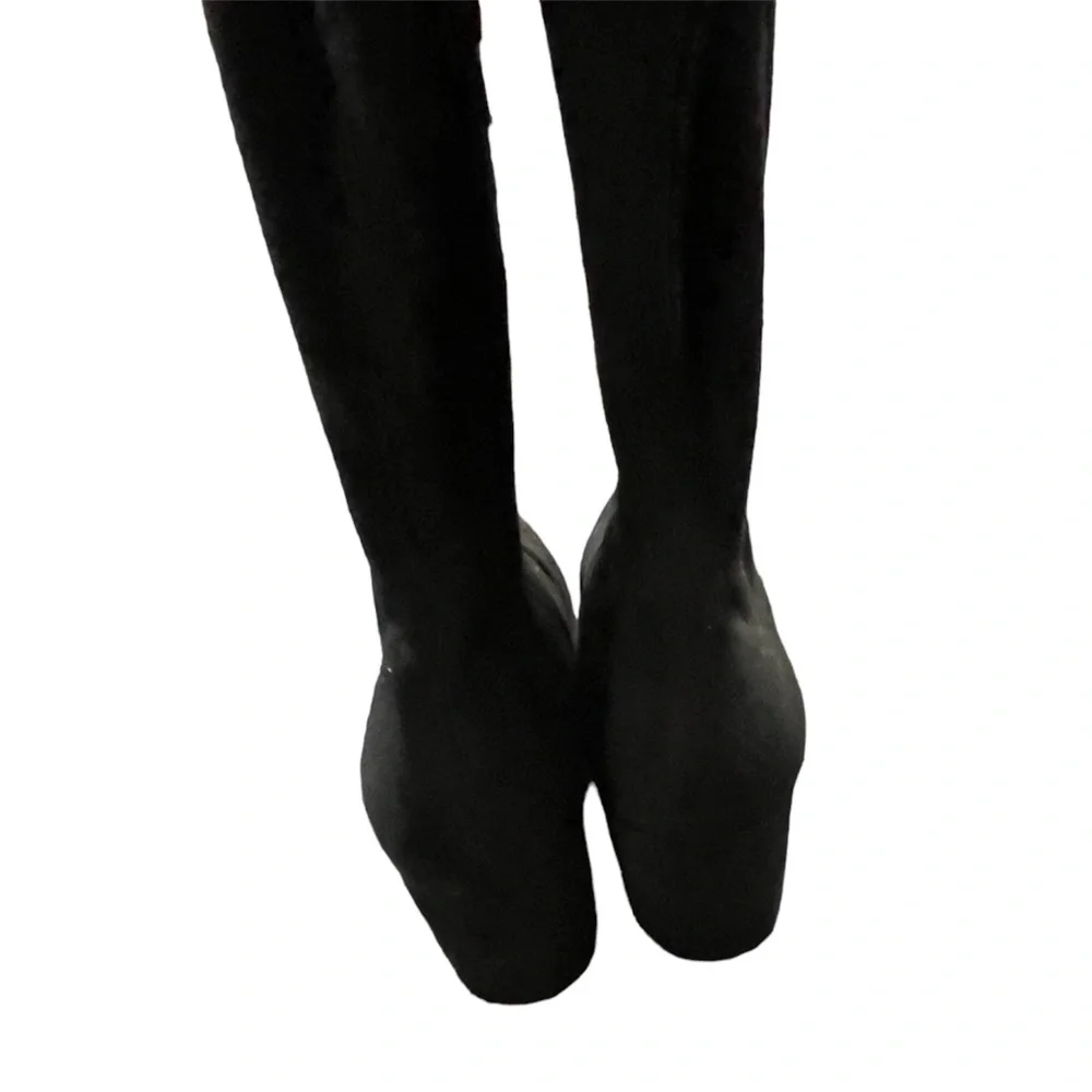 Black Over the Knee Heeled Tie Boots - Picture 9 of 9